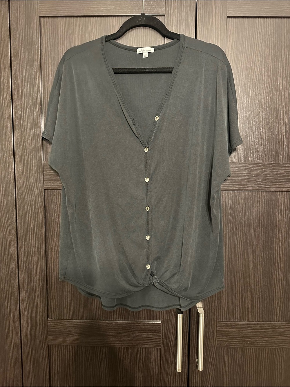 white birch Black Button-Front V-Neck Tie-Hem Top